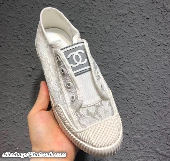 Good Product Chanel Vintage CC Logo Sneakers Lace 701011 White 2019 