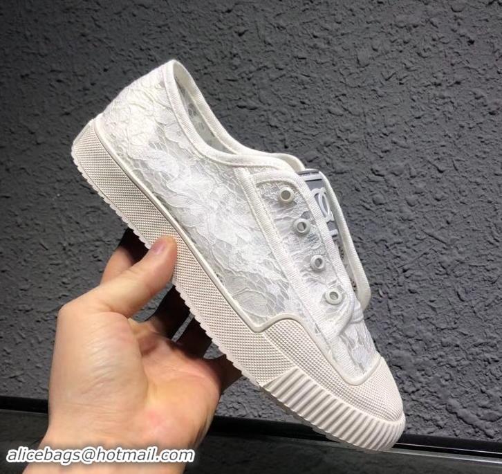 Good Product Chanel Vintage CC Logo Sneakers Lace 701011 White 2019 