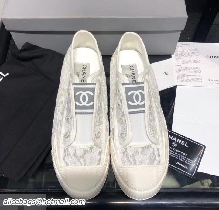 Good Product Chanel Vintage CC Logo Sneakers Lace 701011 White 2019 