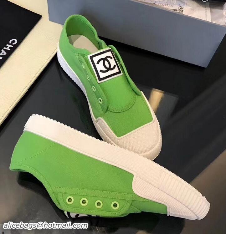 Best Design Chanel Vintage CC Logo Sneakers S701012 Green 2019 