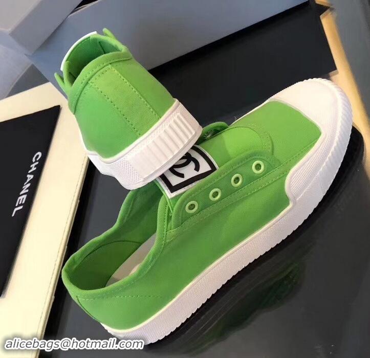 Best Design Chanel Vintage CC Logo Sneakers S701012 Green 2019 