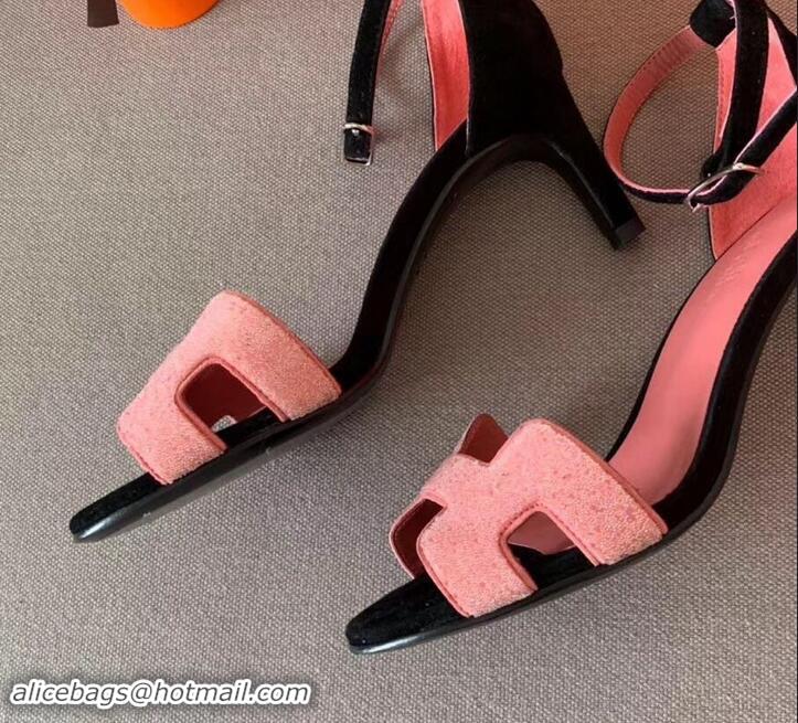 Classic Practical Hermes Heel 6cm Premiere Sandals Leather H701015 Pink/Black 2019