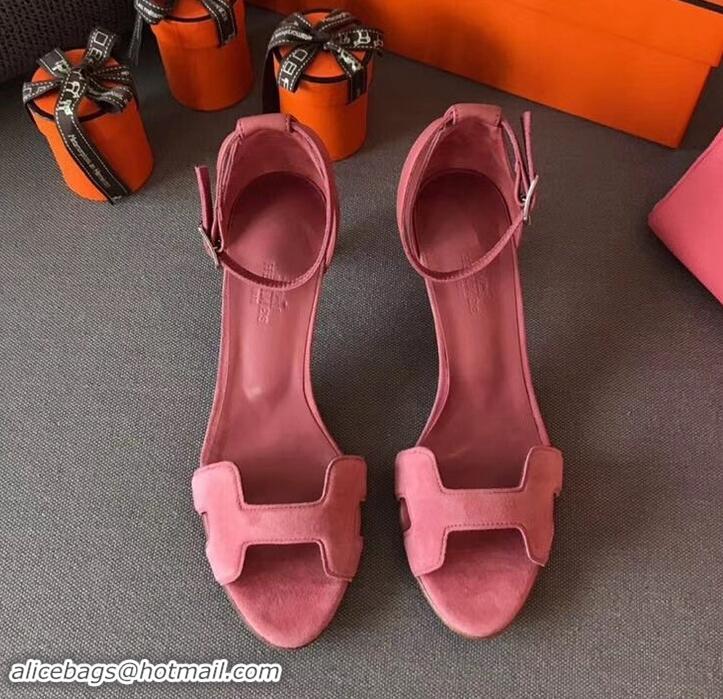 Promotion Hermes Heel 6cm Premiere Sandals Leather H701016 Suede Pink 2019