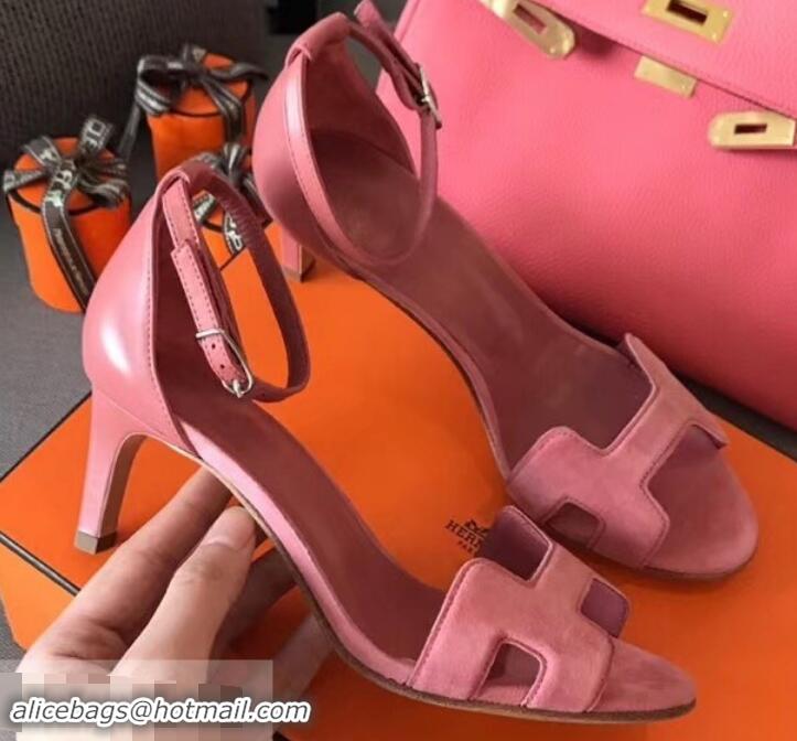 Promotion Hermes Heel 6cm Premiere Sandals Leather H701016 Suede Pink 2019