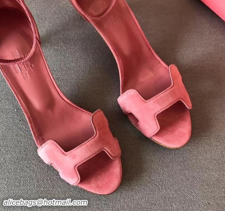 Promotion Hermes Heel 6cm Premiere Sandals Leather H701016 Suede Pink 2019