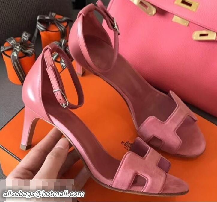 Promotion Hermes Heel 6cm Premiere Sandals Leather H701016 Suede Pink 2019