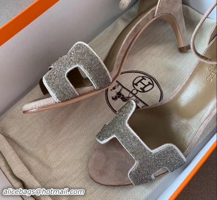 Best Luxury Hermes Heel 6cm Premiere Sandals H701016 Glitter Camel 2019