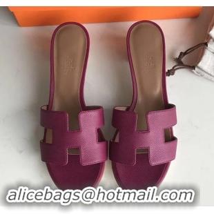 New Fashion Hermes heel 5cm oasis slippers in epsom leather H701018 burgundy/brown