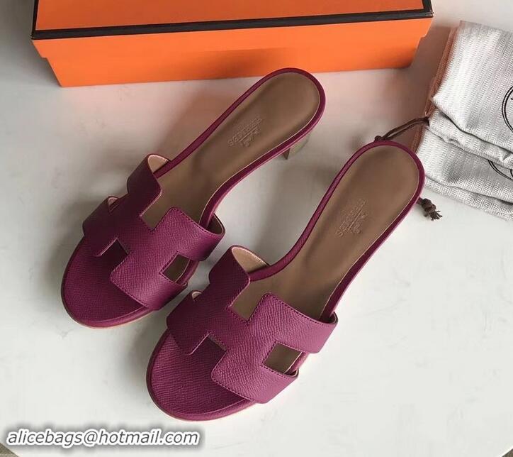 New Fashion Hermes heel 5cm oasis slippers in epsom leather H701018 burgundy/brown