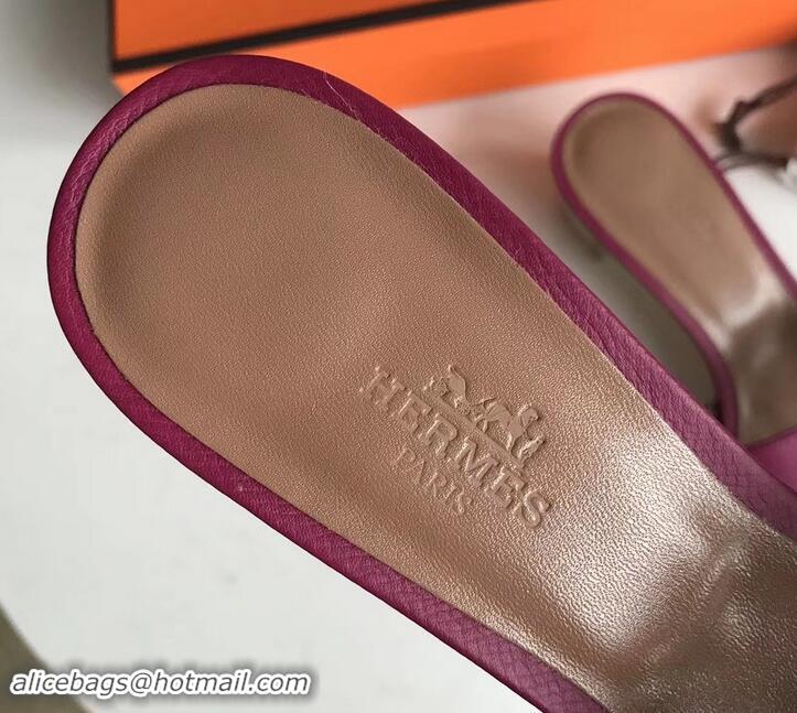 New Fashion Hermes heel 5cm oasis slippers in epsom leather H701018 burgundy/brown