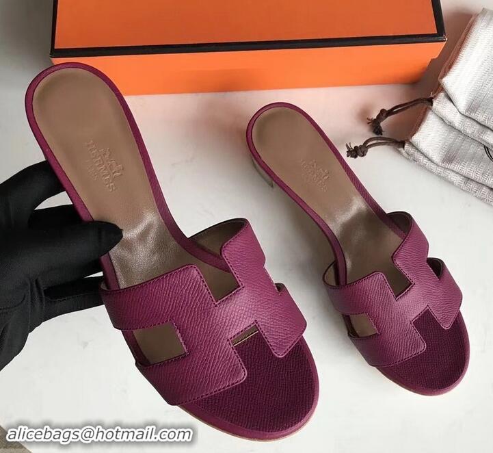 New Fashion Hermes heel 5cm oasis slippers in epsom leather H701018 burgundy/brown