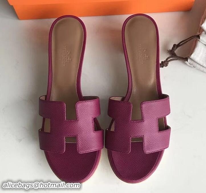 New Fashion Hermes heel 5cm oasis slippers in epsom leather H701018 burgundy/brown