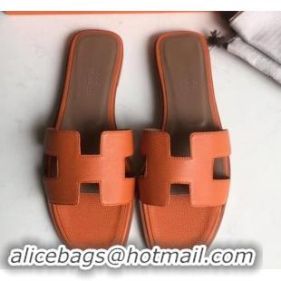 Promotion Hermes Oran Flat slippers in epsom leather H701020 orange/brown