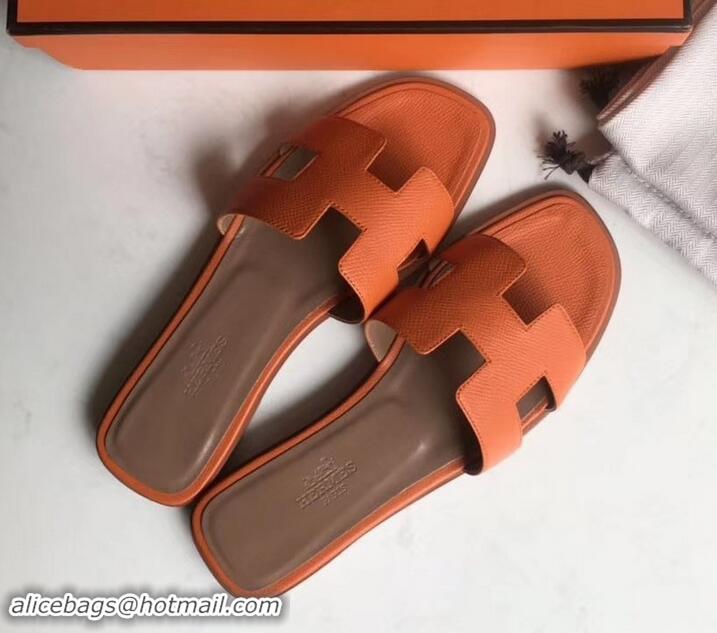 Promotion Hermes Oran Flat slippers in epsom leather H701020 orange/brown