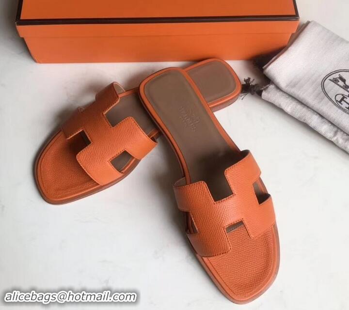 Promotion Hermes Oran Flat slippers in epsom leather H701020 orange/brown