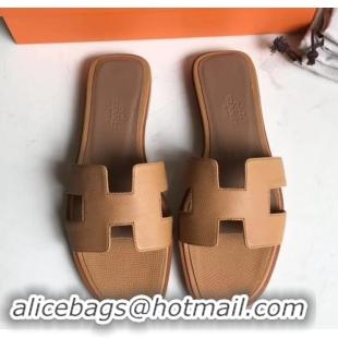 Grade Design Hermes Oran Flat slippers in epsom leather H701020 caramel/brown