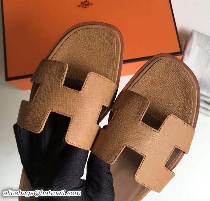 Grade Design Hermes Oran Flat slippers in epsom leather H701020 caramel/brown