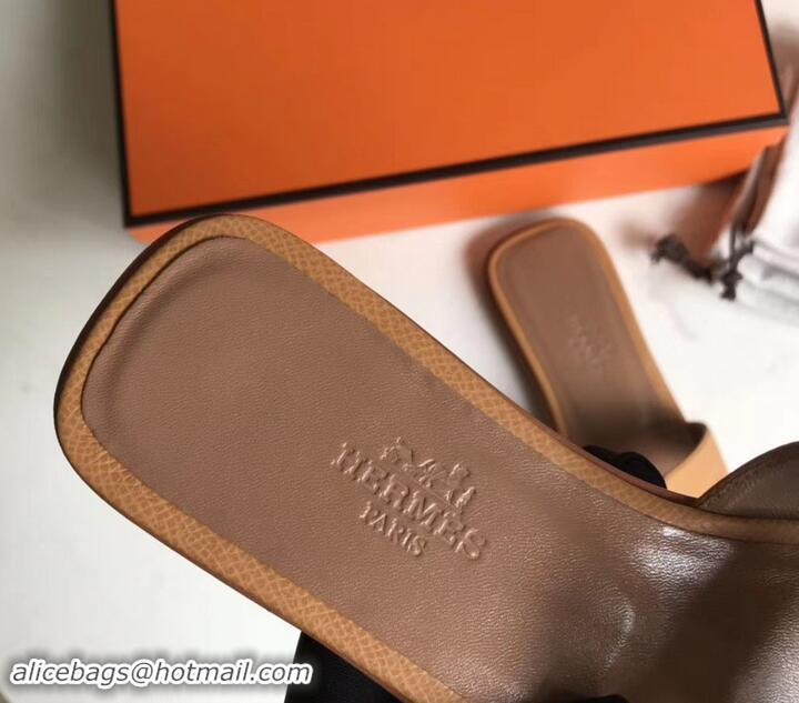 Grade Design Hermes Oran Flat slippers in epsom leather H701020 caramel/brown