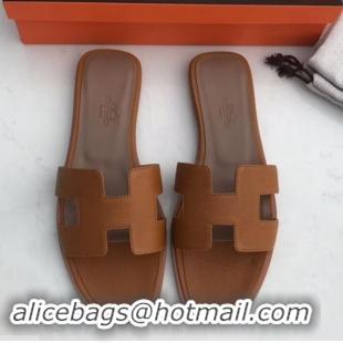 Most Popular Hermes Oran Flat slippers in epsom leather H701020 camel/brown