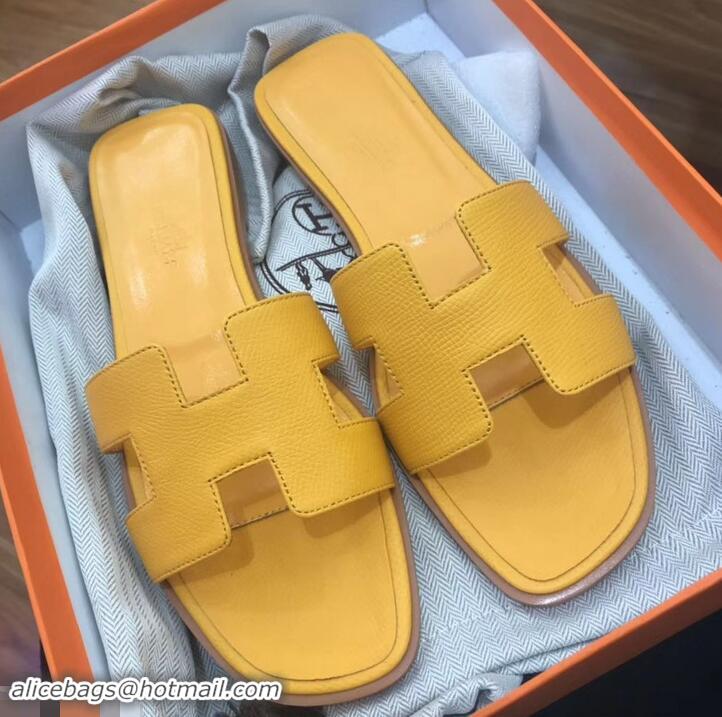 Good Product Hermes Oran Flat slippers in epsom leather yellow H701023