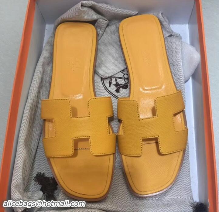 Good Product Hermes Oran Flat slippers in epsom leather yellow H701023