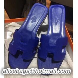 Best Price Hermes Oran Flat slippers in epsom leather cobalt blue H701024