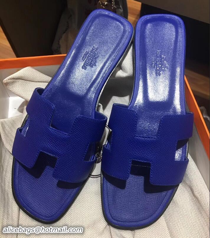 Best Price Hermes Oran Flat slippers in epsom leather cobalt blue H701024