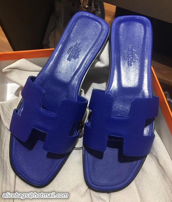 Best Price Hermes Oran Flat slippers in epsom leather cobalt blue H701024