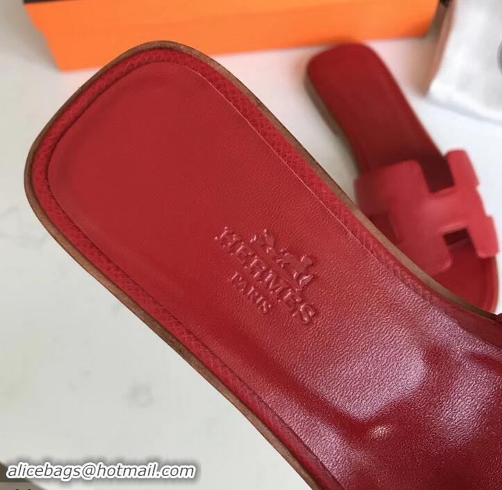 Top Quality Hermes Oran Flat slippers in epsom leather red H701025