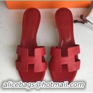 Low Cost Hermes Heel 5cm Oasis Slipper Sandals in epsom Leather red H701027