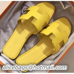 Discount Hermes Oran Flat Slipper Sandals in Togo Leather H701030 Yellow