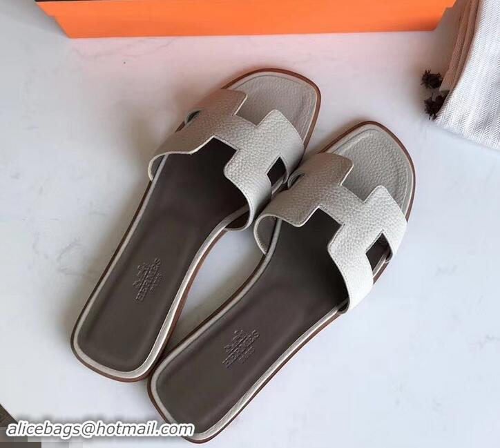 Best Price Hermes Oran Flat Slipper Sandals in Togo Leather H701030 Pale Gray