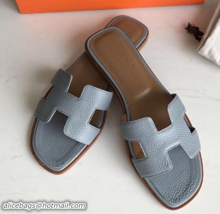 Hot Style Hermes Oran Flat Slipper Sandals in Togo Leather H701030 Baby Blue