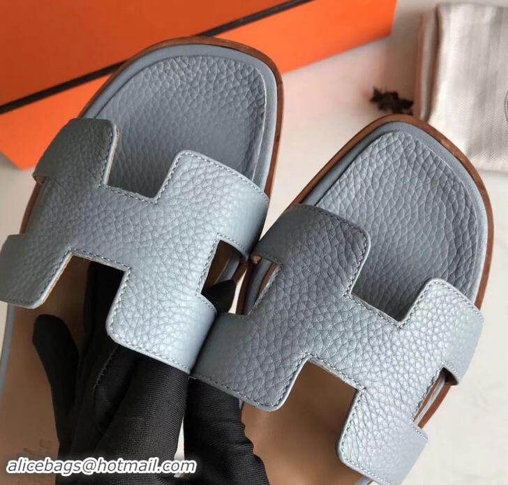 Hot Style Hermes Oran Flat Slipper Sandals in Togo Leather H701030 Baby Blue