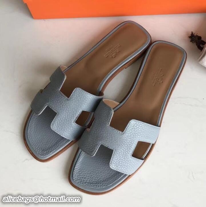 Hot Style Hermes Oran Flat Slipper Sandals in Togo Leather H701030 Baby Blue