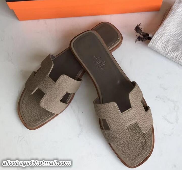 Good Product Hermes Oran Flat Slipper Sandals in Togo Leather H701030 Light Camel