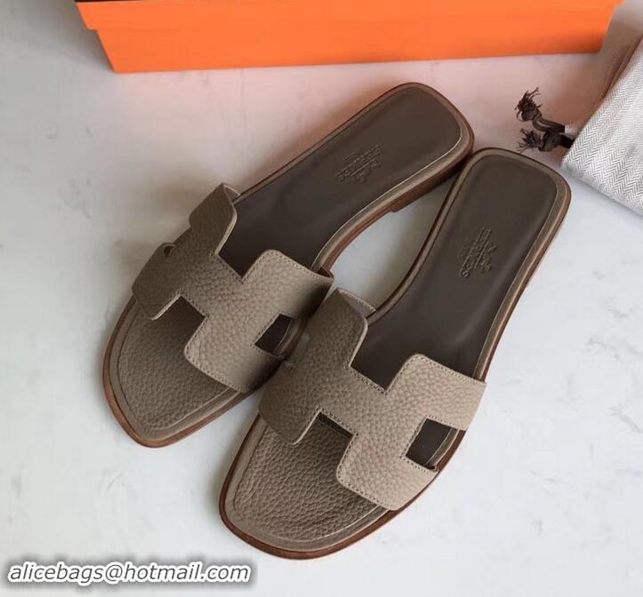 Good Product Hermes Oran Flat Slipper Sandals in Togo Leather H701030 Light Camel