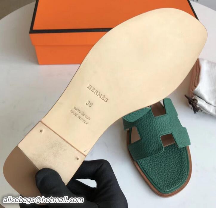 Best Quality Hermes Oran Flat Slipper Sandals in Togo Leather H701030 Green