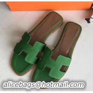 Imitation Hermes Oran Flat Slipper Sandals in Togo Leather H701030 Bamboo Green