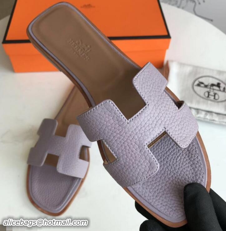 Good Quality Hermes Oran Flat Slipper Sandals in Togo Leather H701030 Lavender