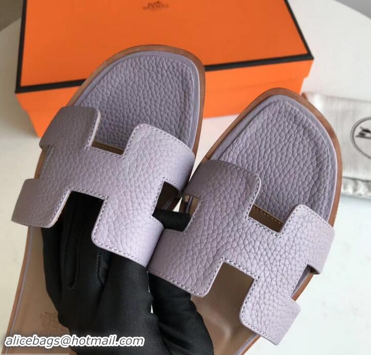 Good Quality Hermes Oran Flat Slipper Sandals in Togo Leather H701030 Lavender