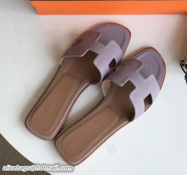 Good Quality Hermes Oran Flat Slipper Sandals in Togo Leather H701030 Lavender