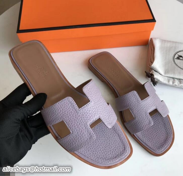 Good Quality Hermes Oran Flat Slipper Sandals in Togo Leather H701030 Lavender