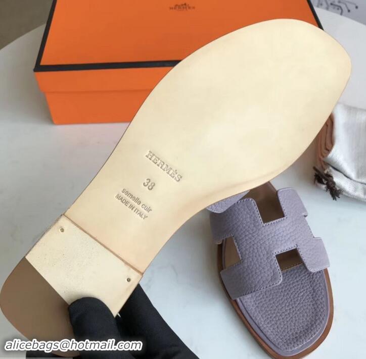 Good Quality Hermes Oran Flat Slipper Sandals in Togo Leather H701030 Lavender