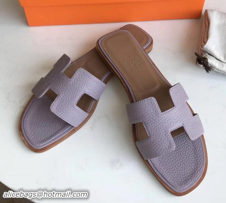 Good Quality Hermes Oran Flat Slipper Sandals in Togo Leather H701030 Lavender