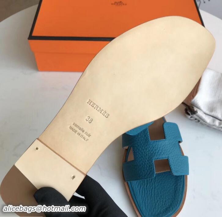 Good Looking Hermes Oran Flat Slipper Sandals in Togo Leather H701030 Macaron Blue