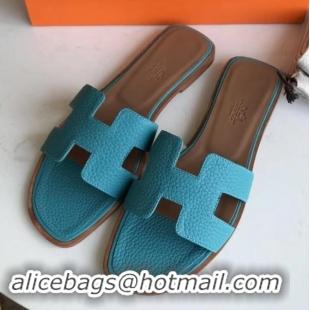 Best Product Hermes Oran Flat Slipper Sandals in Togo Leather H701030 Turquoise