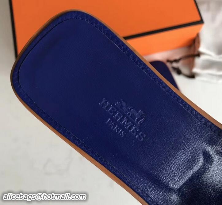 Crafted Hermes Oran Flat Slipper Sandals in Togo Leather H701030 Electric Blue