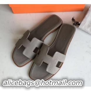 Top Grade Hermes Oran Flat Slipper Sandals in Togo Leather H701030 Light Gray