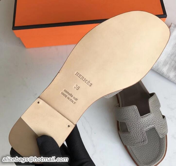 Top Grade Hermes Oran Flat Slipper Sandals in Togo Leather H701030 Light Gray